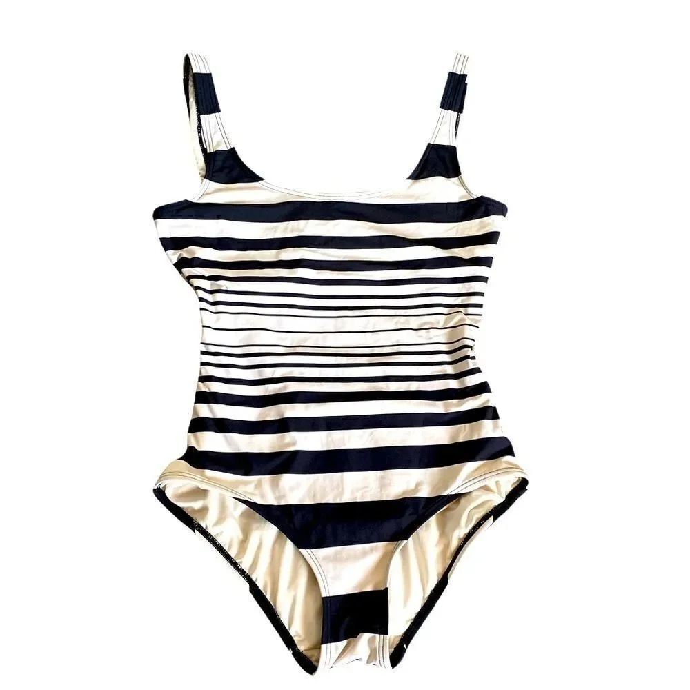 DKNY Navy Black Striped One Piece Swimsuit 12